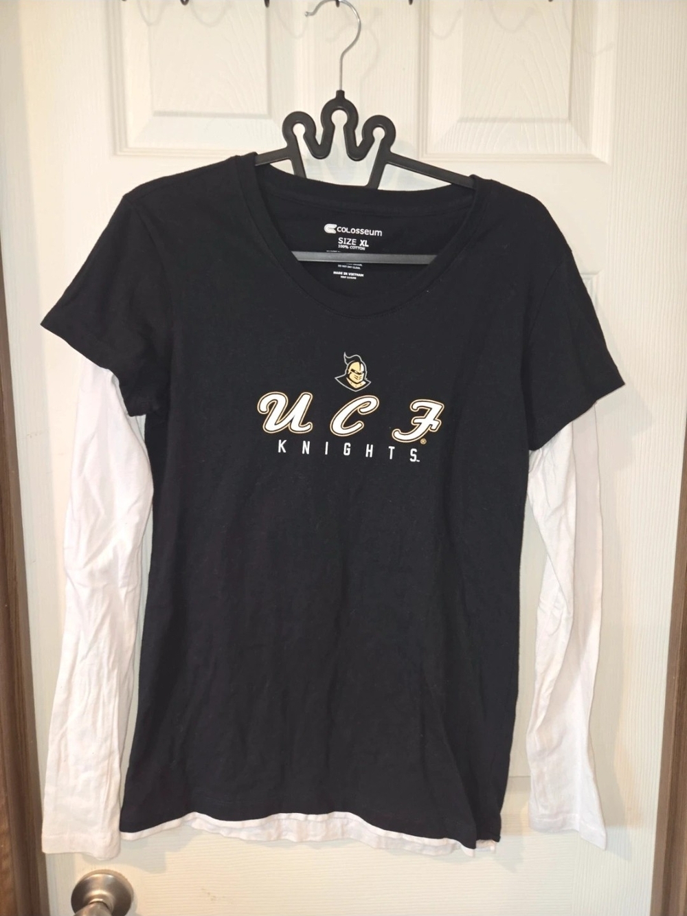 Colosseum UCF Knights Black Layered-Look Long Sleeve Tee with White Sleeves Xl